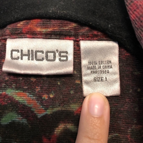 Chico’s Red Patterned Corduroy Button Down Shirt - Picture 5 of 6